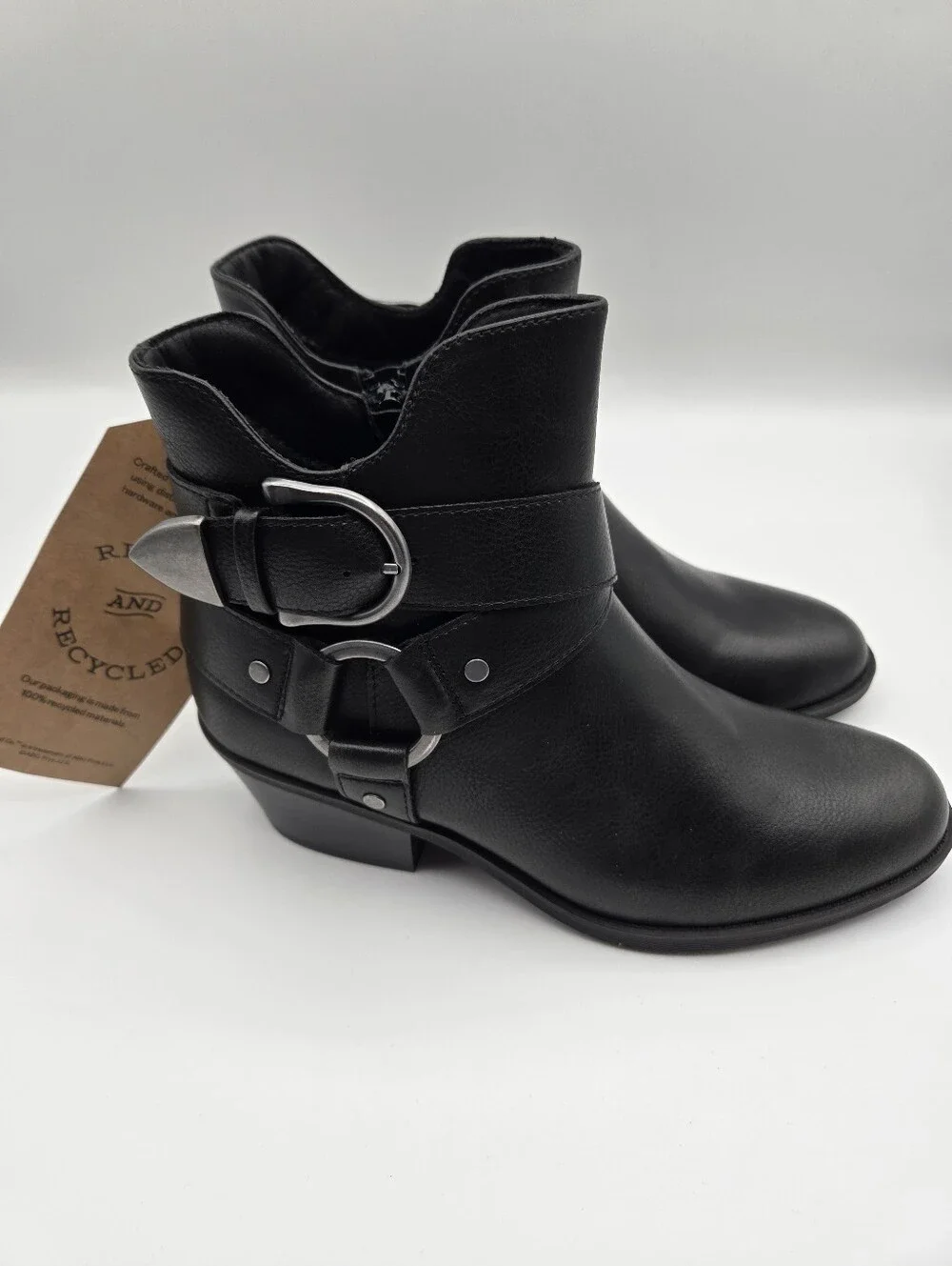 NEW Frye & Co Bellame Black Side Zip Ankle Boots Size 7.5 Moto Western Goth